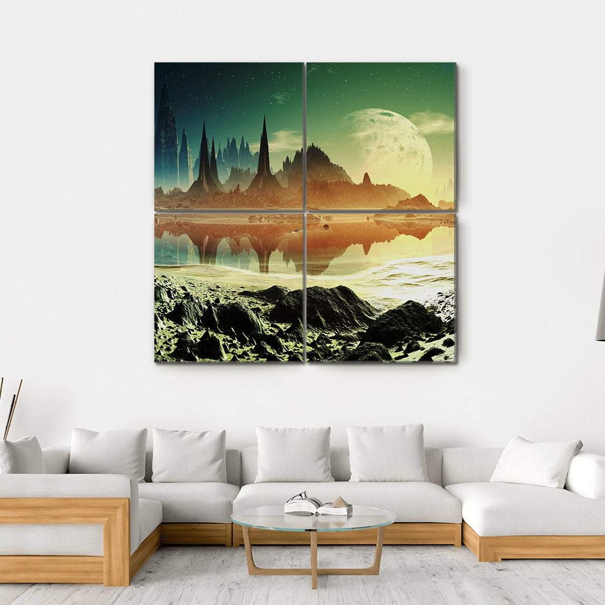 Alien City Beside Lake Canvas Wall Art-4 Square-Gallery Wrap-17" x 17"-Tiaracle