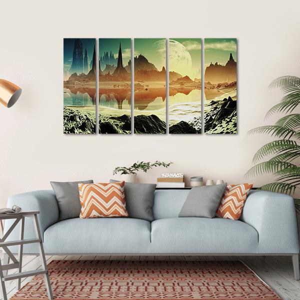 Alien City Beside Lake Canvas Wall Art-5 Horizontal-Gallery Wrap-22" x 12"-Tiaracle