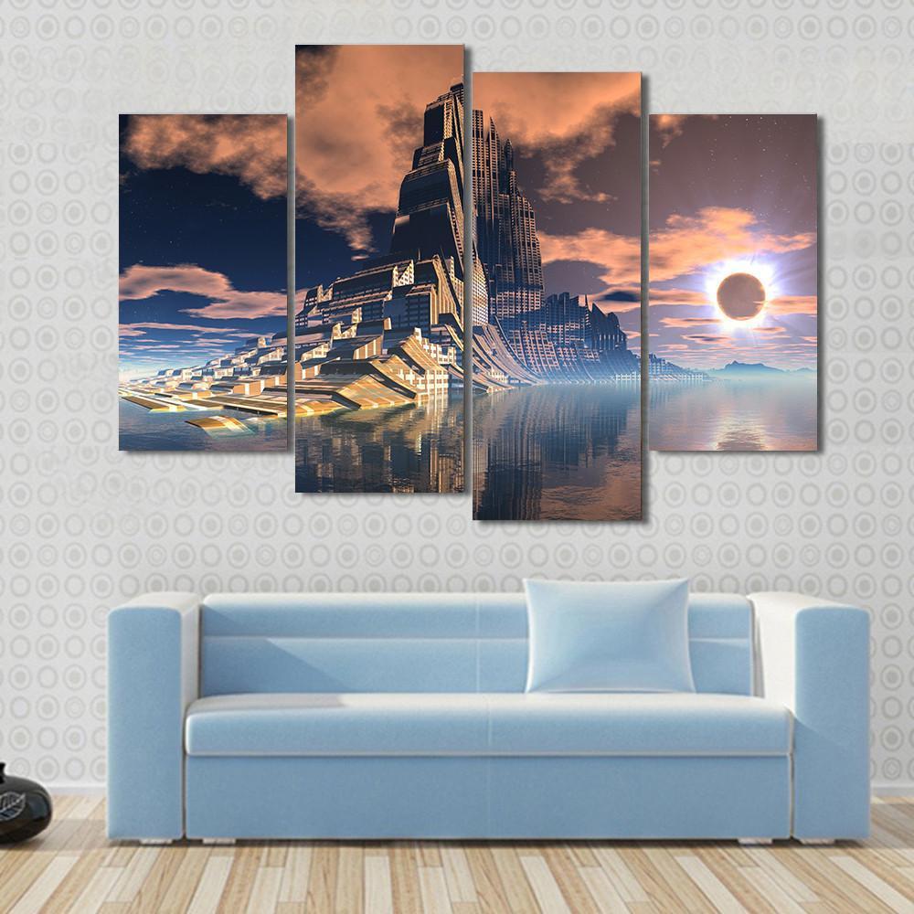 Alien City Canvas Wall Art-4 Pop-Gallery Wrap-50" x 32"-Tiaracle