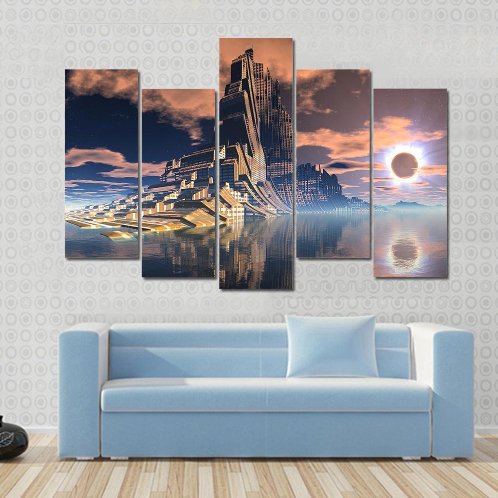 Alien City Canvas Wall Art-5 Pop-Gallery Wrap-47" x 32"-Tiaracle