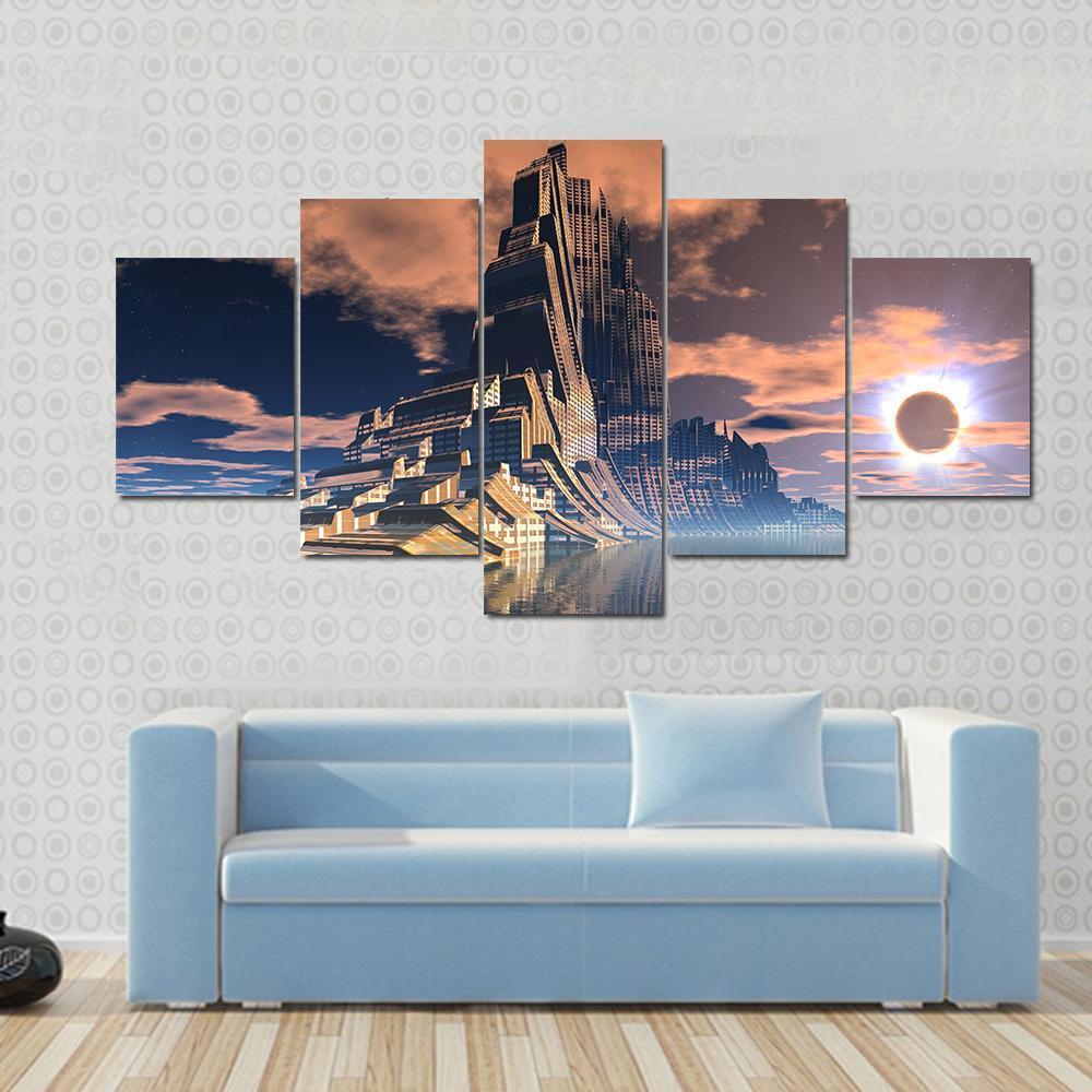 Alien City Canvas Wall Art-5 Star-Gallery Wrap-62" x 32"-Tiaracle