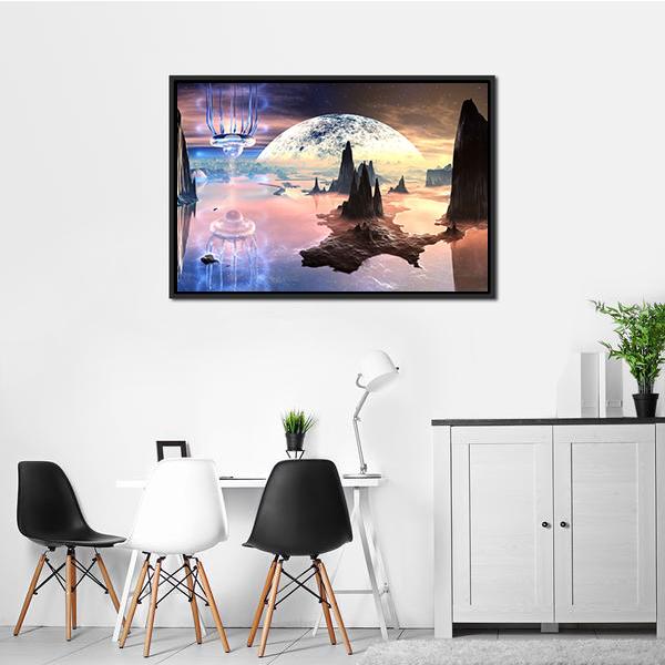 Alien Creature On Distant Planet Canvas Wall Art-1 Piece-Floating Frame-24" x 16"-Tiaracle