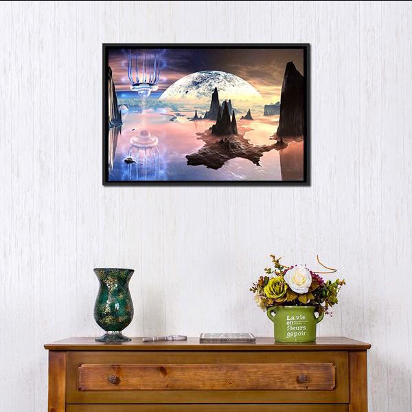 Alien Creature On Distant Planet Canvas Wall Art-1 Piece-Floating Frame-24" x 16"-Tiaracle