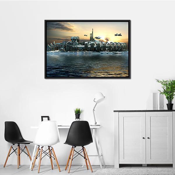 Alien Island City Canvas Wall Art-1 Piece-Floating Frame-24" x 16"-Tiaracle