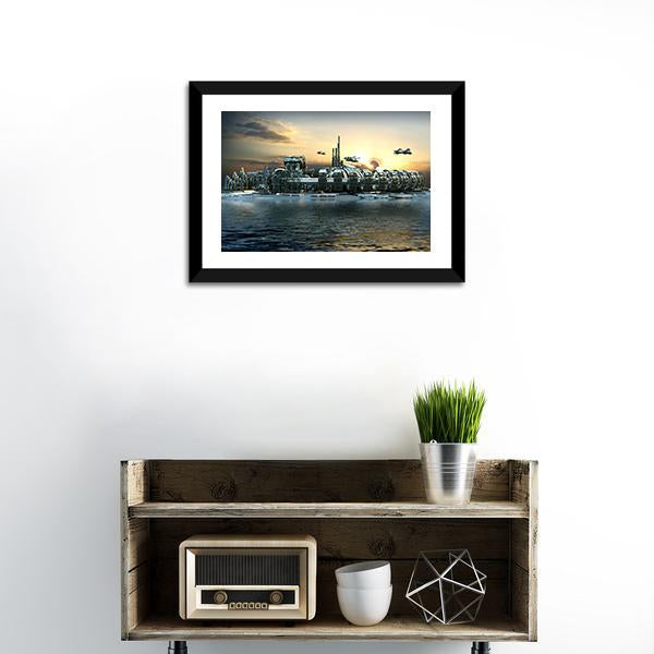Alien Island City Canvas Wall Art-1 Piece-Framed Print-20" x 16"-Tiaracle