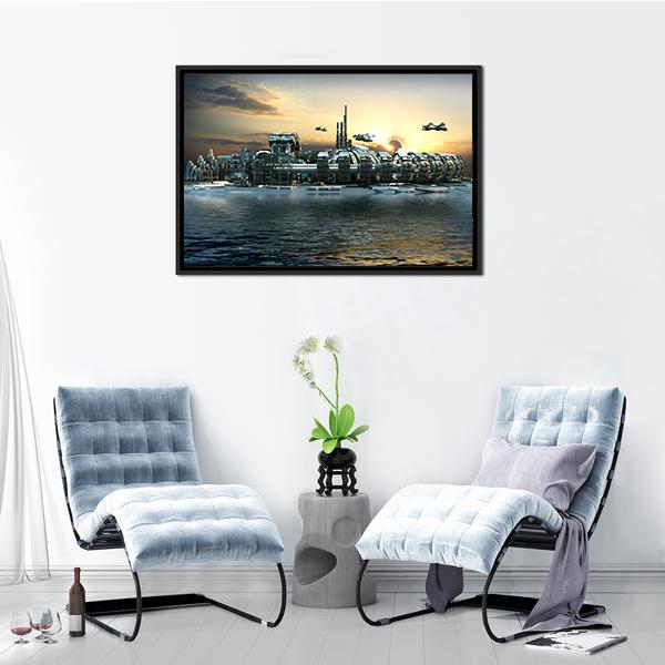 Alien Island City Canvas Wall Art-3 Horizontal-Gallery Wrap-25" x 16"-Tiaracle