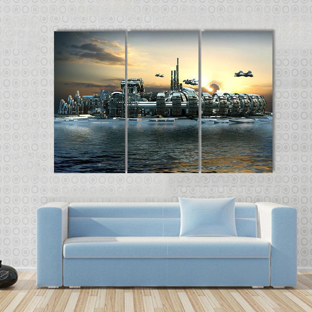 Alien Island City Canvas Wall Art-3 Horizontal-Gallery Wrap-37" x 24"-Tiaracle
