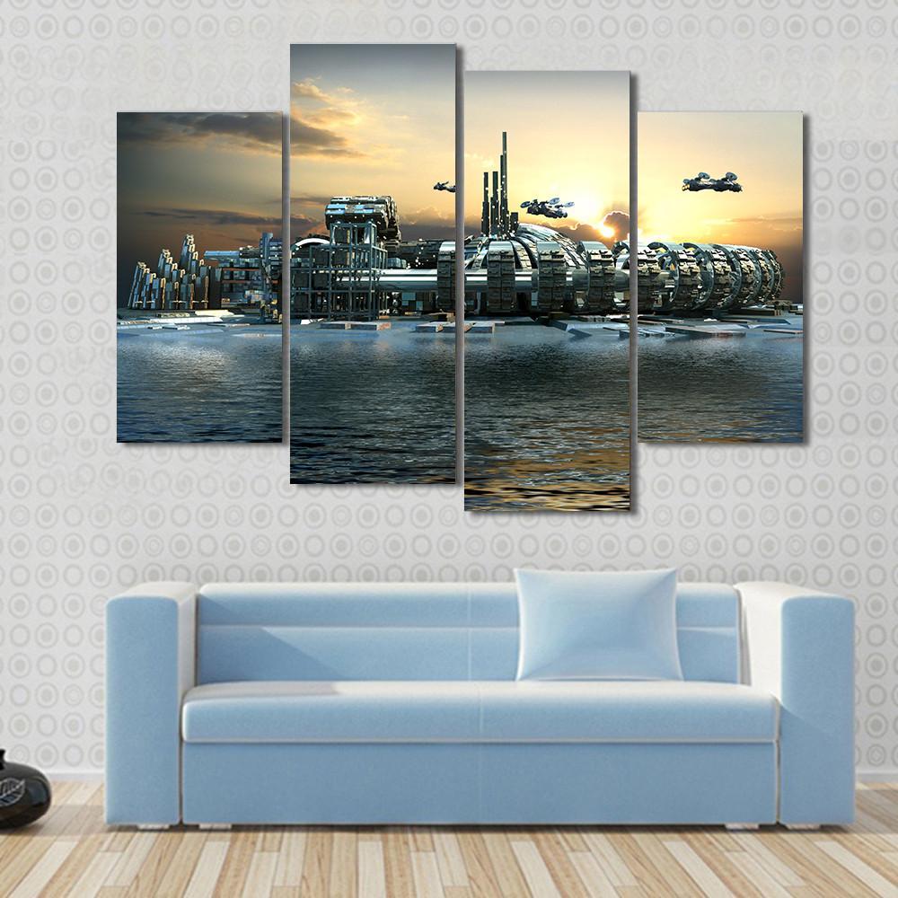 Alien Island City Canvas Wall Art-4 Pop-Gallery Wrap-50" x 32"-Tiaracle