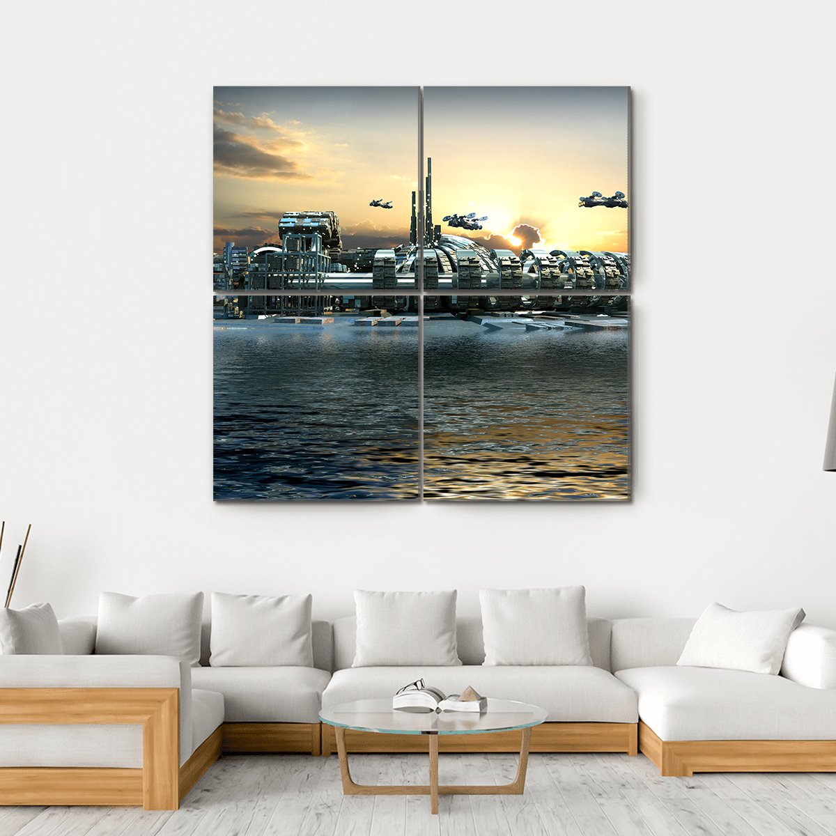Alien Island City Canvas Wall Art-4 Square-Gallery Wrap-17" x 17"-Tiaracle