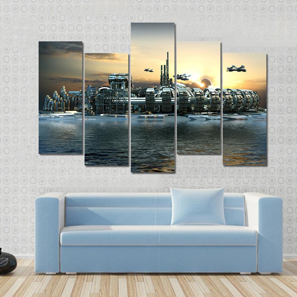 Alien Island City Canvas Wall Art-5 Pop-Gallery Wrap-47" x 32"-Tiaracle