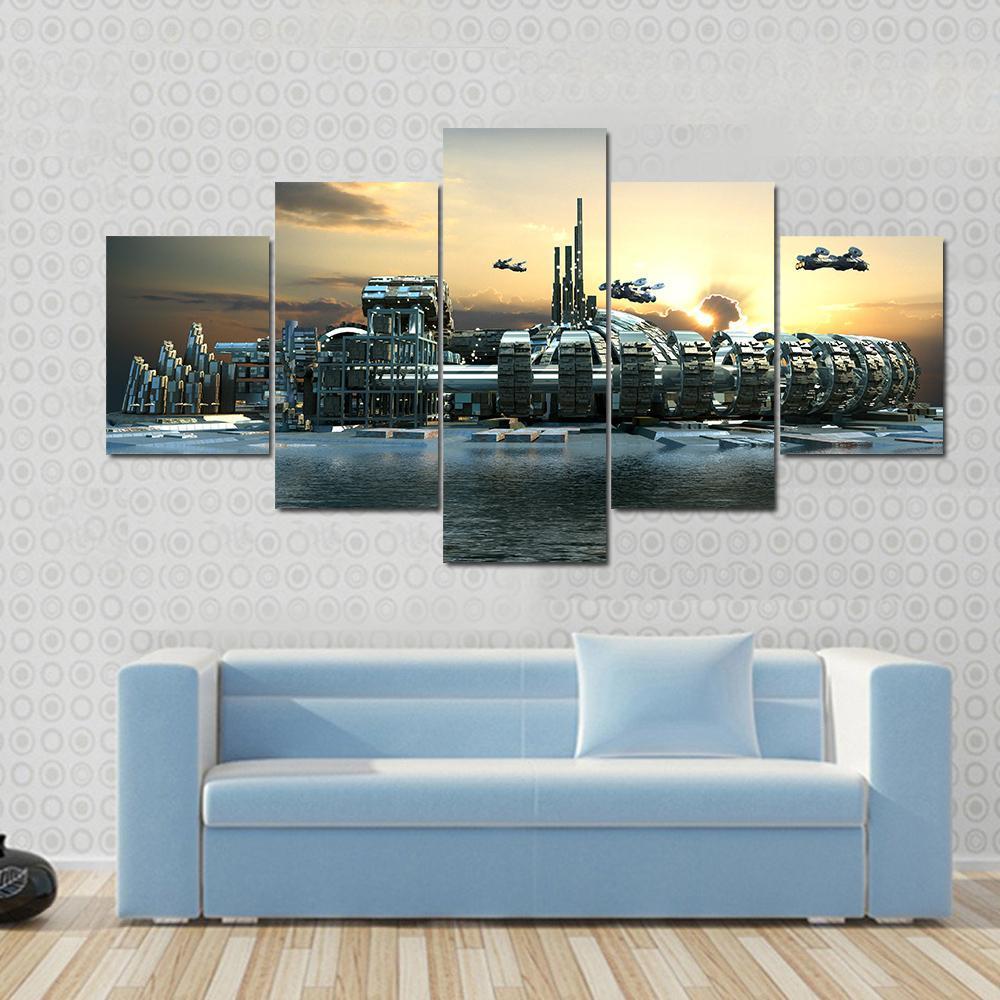 Alien Island City Canvas Wall Art-5 Star-Gallery Wrap-62" x 32"-Tiaracle