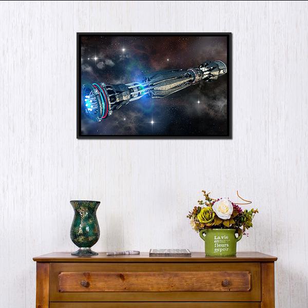 Alien Mothership In Deep Space Canvas Wall Art-1 Piece-Floating Frame-24" x 16"-Tiaracle