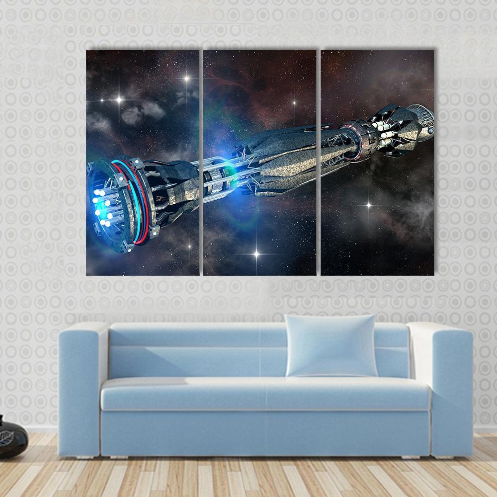 Alien Mothership In Deep Space Canvas Wall Art-5 Star-Gallery Wrap-62" x 32"-Tiaracle