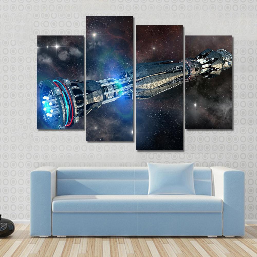 Alien Mothership In Deep Space Canvas Wall Art-4 Pop-Gallery Wrap-50" x 32"-Tiaracle