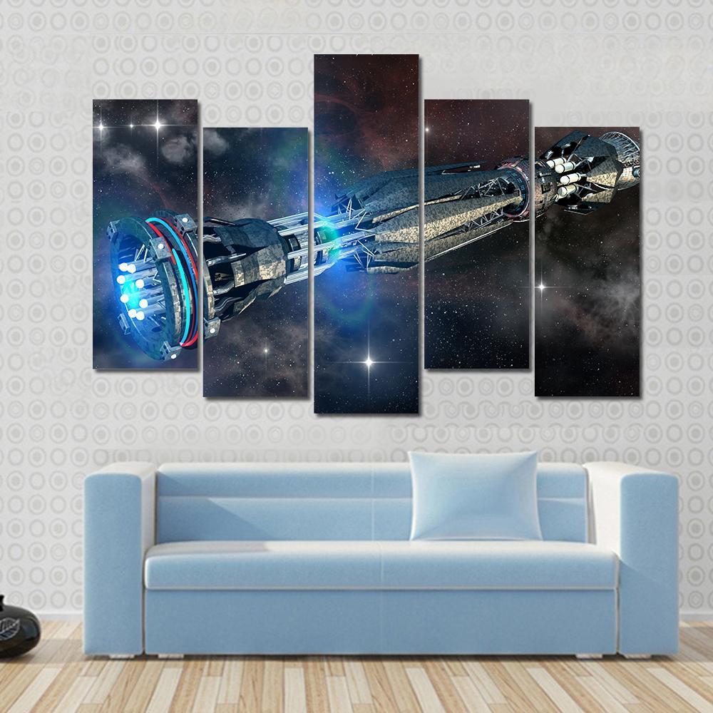 Alien Mothership In Deep Space Canvas Wall Art-5 Pop-Gallery Wrap-47" x 32"-Tiaracle