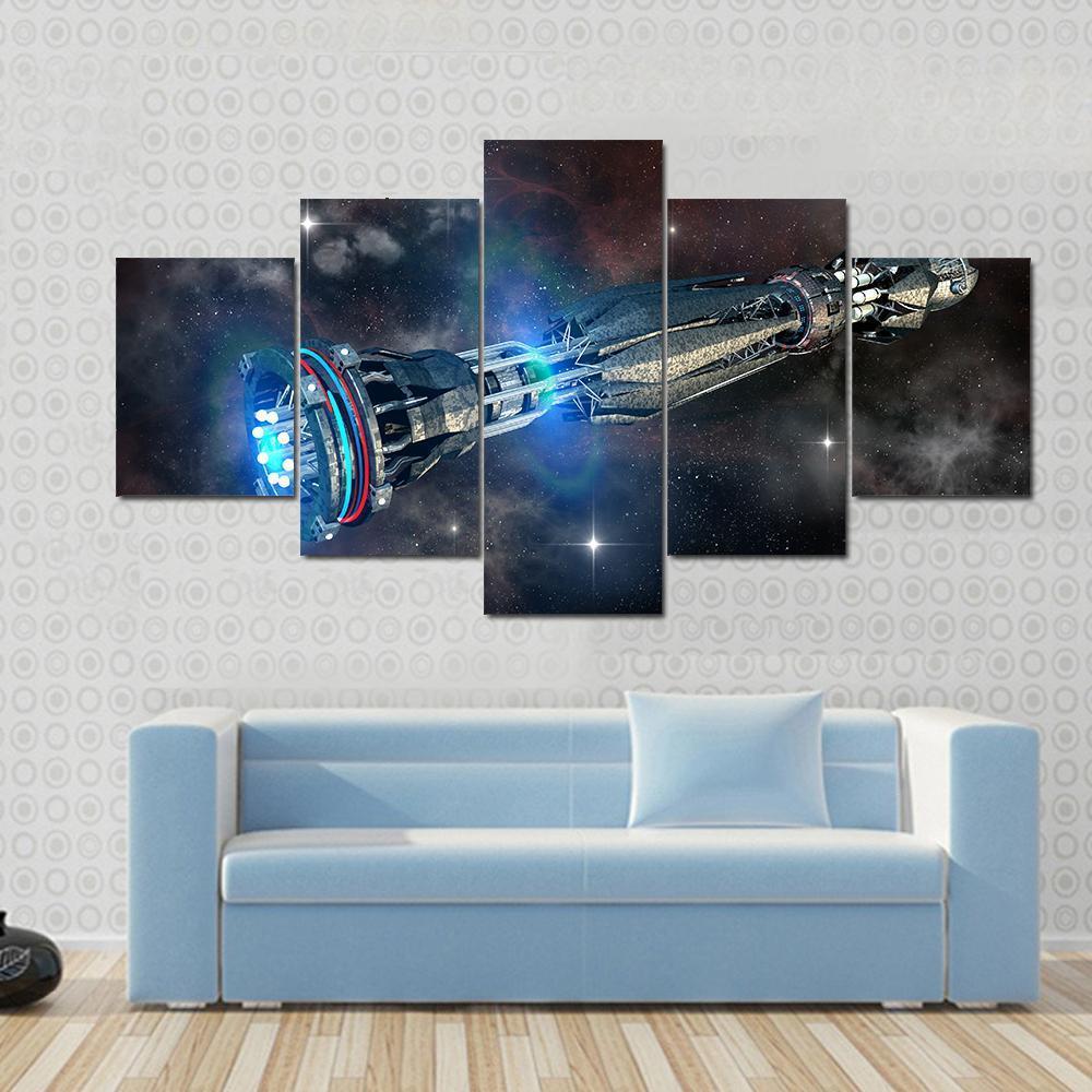 Alien Mothership In Deep Space Canvas Wall Art-5 Star-Gallery Wrap-62" x 32"-Tiaracle