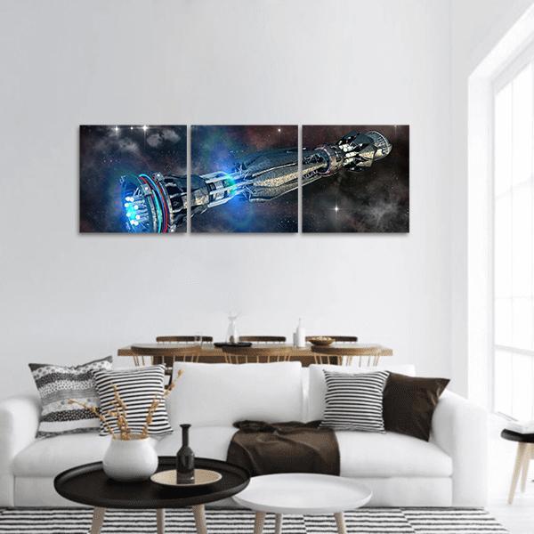 Alien Mothership In Deep Space Panoramic Canvas Wall Art-3 Piece-25" x 08"-Tiaracle