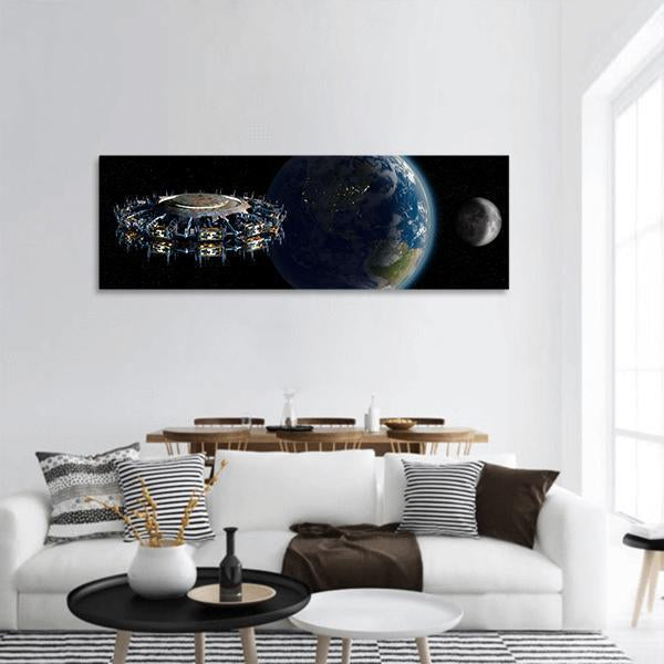 Alien UFO Near Earth Panoramic Canvas Wall Art-1 Piece-36" x 12"-Tiaracle