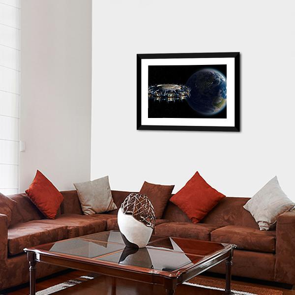 Alien UFO Near Earth Panoramic Canvas Wall Art-1 Piece-36" x 12"-Tiaracle