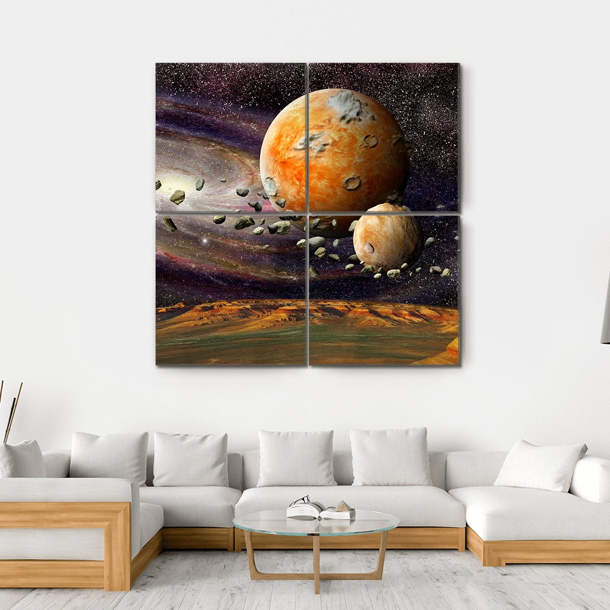 Alien Planet & Asteroid Belt Canvas Wall Art-4 Square-Gallery Wrap-17" x 17"-Tiaracle