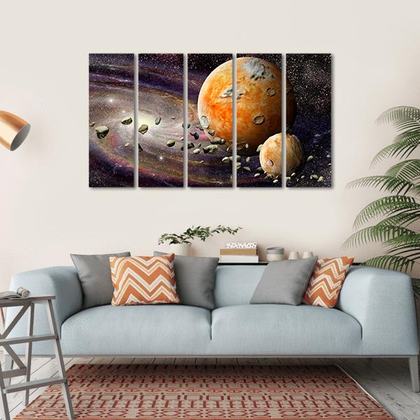 Alien Planet &amp; Asteroid Belt Canvas Wall Art-5 Horizontal-Gallery Wrap-22" x 12"-Tiaracle