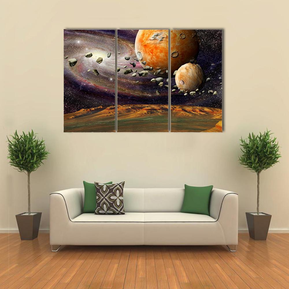 Alien Planet &amp; Asteroid Belt Canvas Wall Art-3 Horizontal-Gallery Wrap-37" x 24"-Tiaracle