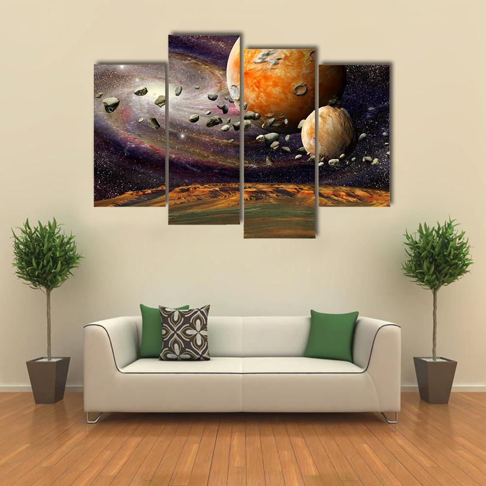Alien Planet &amp; Asteroid Belt Canvas Wall Art-4 Pop-Gallery Wrap-50" x 32"-Tiaracle