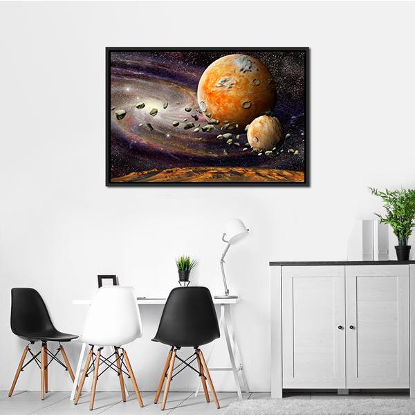 Alien Planet &amp; Asteroid Belt Canvas Wall Art-1 Piece-Floating Frame-24" x 16"-Tiaracle