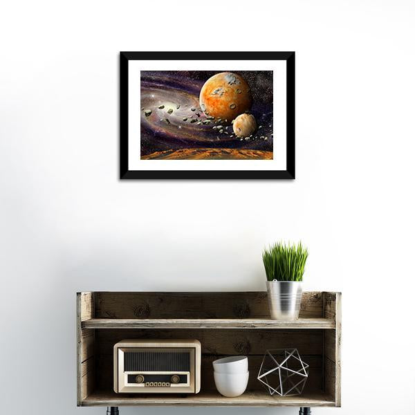 Alien Planet & Asteroid Belt Canvas Wall Art-1 Piece-Framed Print-20" x 16"-Tiaracle