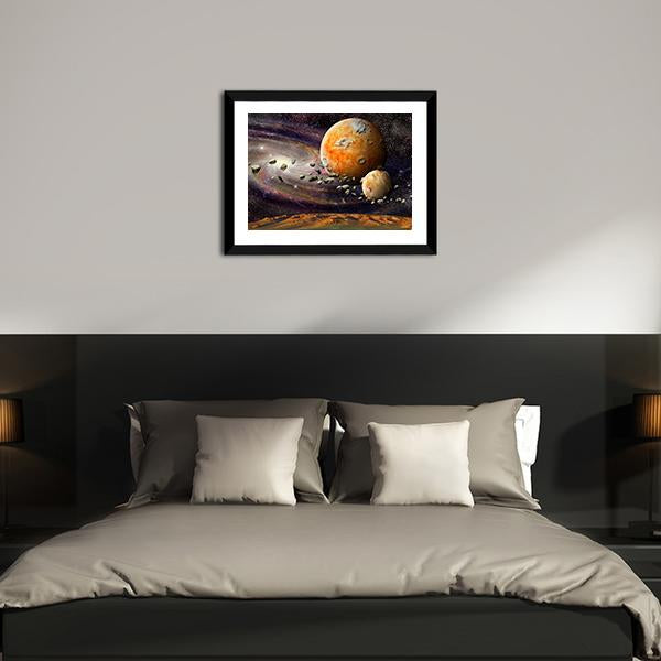 Alien Planet & Asteroid Belt Canvas Wall Art-3 Horizontal-Gallery Wrap-25" x 16"-Tiaracle