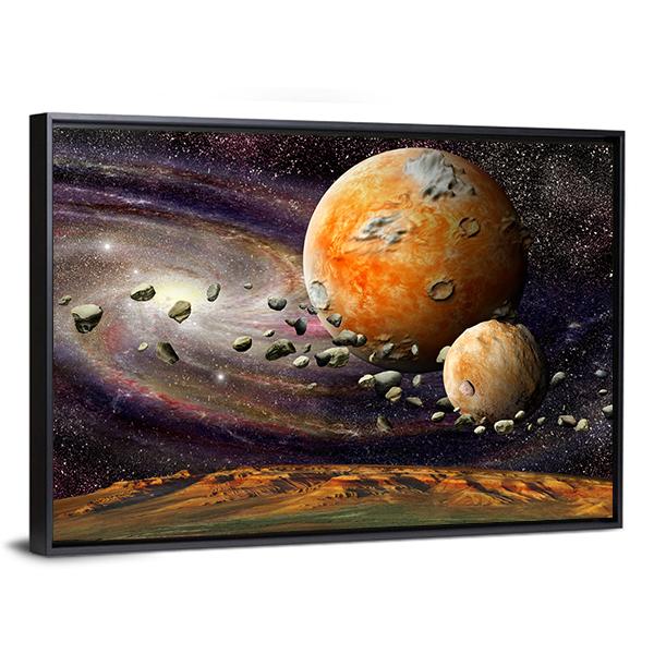 Alien Planet &amp; Asteroid Belt Canvas Wall Art-5 Horizontal-Gallery Wrap-22" x 12"-Tiaracle