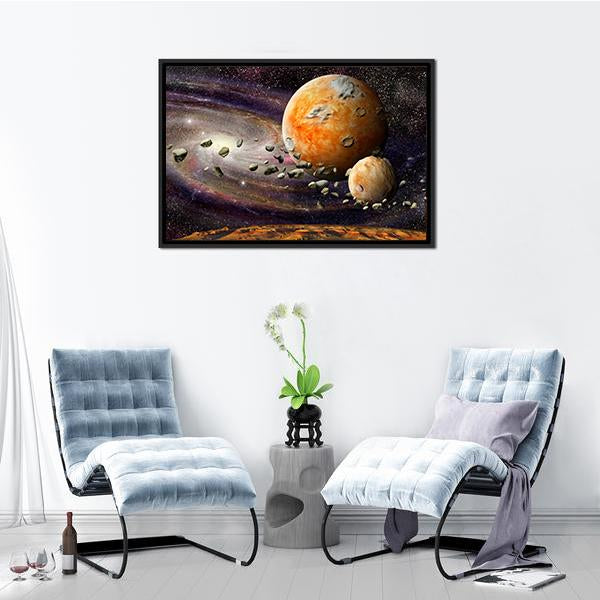 Alien Planet & Asteroid Belt Canvas Wall Art-3 Horizontal-Gallery Wrap-25" x 16"-Tiaracle