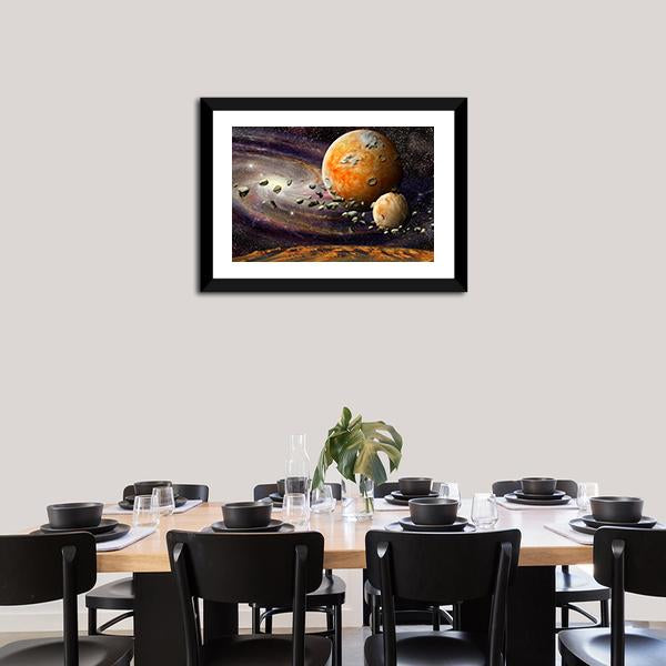 Alien Planet & Asteroid Belt Canvas Wall Art-3 Horizontal-Gallery Wrap-25" x 16"-Tiaracle