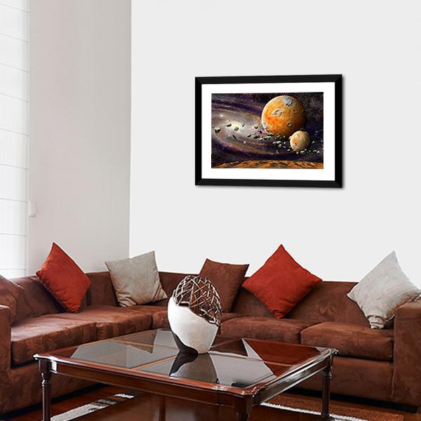 Alien Planet & Asteroid Belt Canvas Wall Art-3 Horizontal-Gallery Wrap-25" x 16"-Tiaracle
