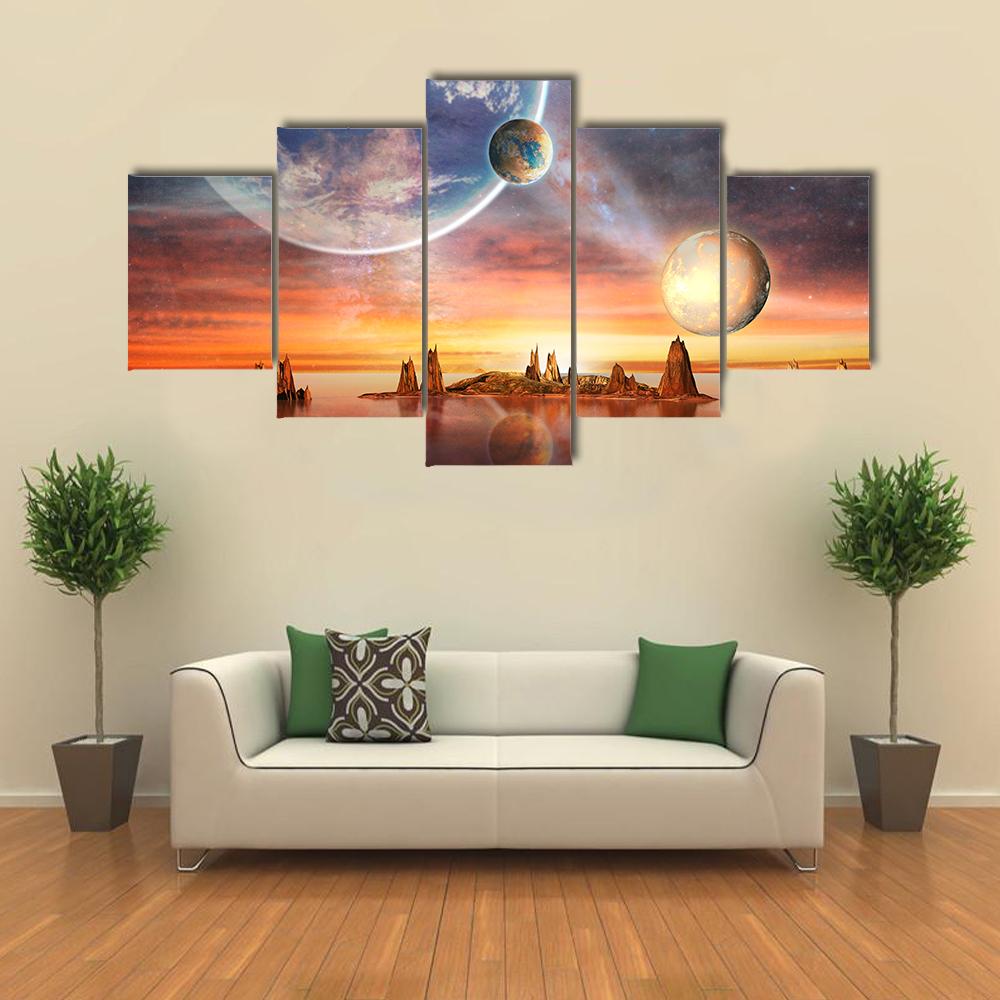 Alien Planet Canvas Wall Art-5 Star-Gallery Wrap-42" x 21"-Tiaracle