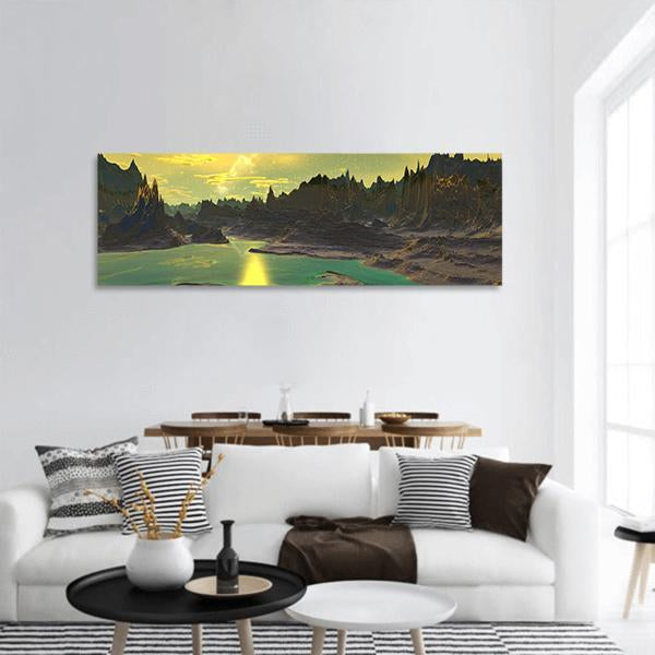 Rocky Alien Planet Panoramic Canvas Wall Art-3 Piece-25" x 08"-Tiaracle