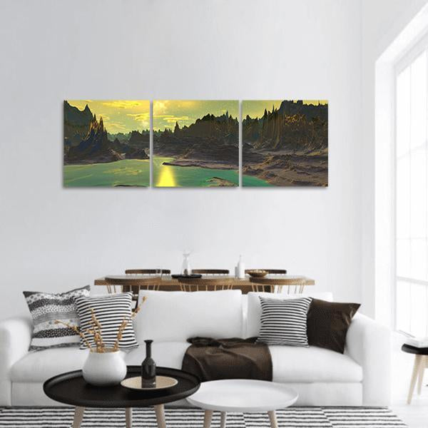 Rocky Alien Planet Panoramic Canvas Wall Art-3 Piece-25" x 08"-Tiaracle