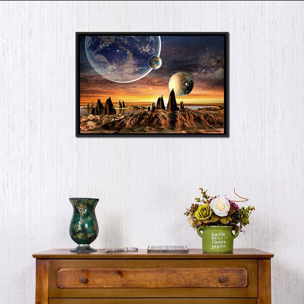 Alien Planet With Lake Canvas Wall Art-1 Piece-Floating Frame-36" x 24"-Tiaracle