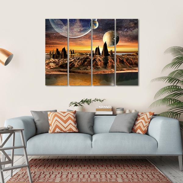 Alien Planet With Lake Canvas Wall Art-4 Horizontal-Gallery Wrap-34" x 24"-Tiaracle