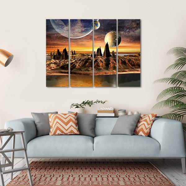 Alien Planet With Lake Canvas Wall Art-1 Piece-Gallery Wrap-36" x 24"-Tiaracle