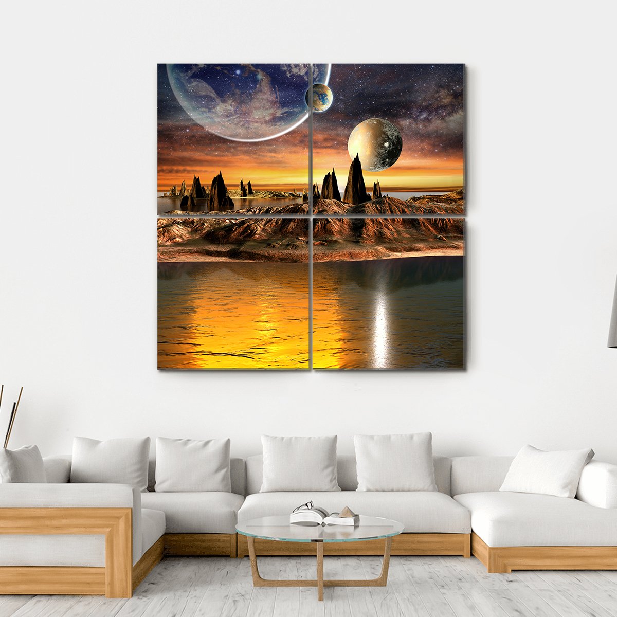 Alien Planet With Lake Canvas Wall Art-4 Square-Gallery Wrap-17" x 17"-Tiaracle