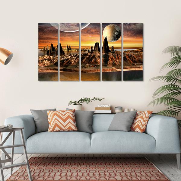 Alien Planet With Lake Canvas Wall Art-5 Horizontal-Gallery Wrap-22" x 12"-Tiaracle
