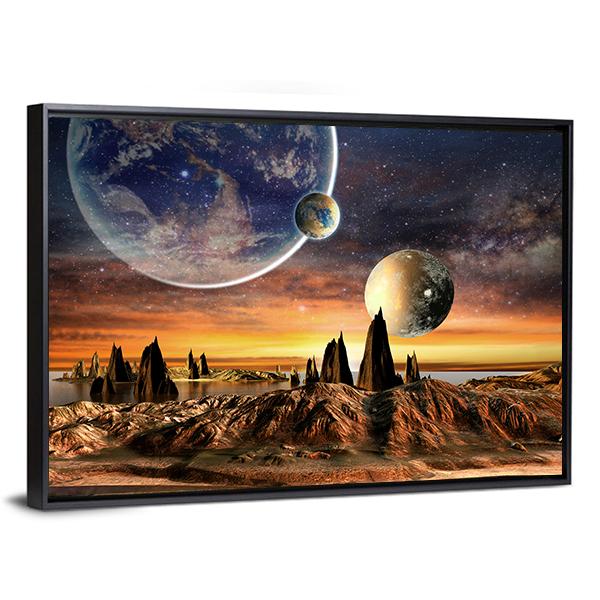 Alien Planet With Lake Canvas Wall Art-5 Horizontal-Gallery Wrap-22" x 12"-Tiaracle
