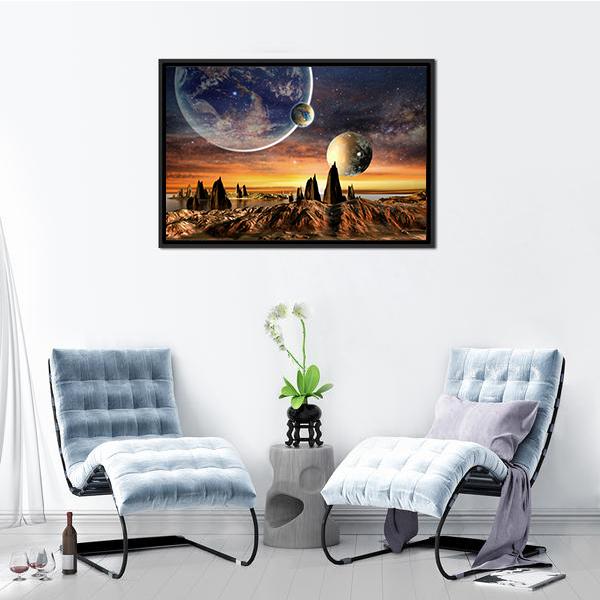 Alien Planet With Lake Canvas Wall Art-5 Horizontal-Gallery Wrap-22" x 12"-Tiaracle