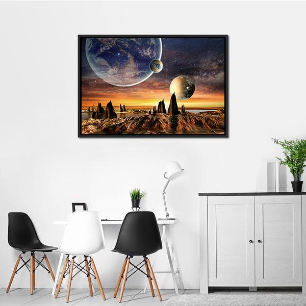 Alien Planet With Lake Canvas Wall Art-5 Horizontal-Gallery Wrap-22" x 12"-Tiaracle