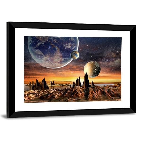Alien Planet With Lake Canvas Wall Art-5 Horizontal-Gallery Wrap-22" x 12"-Tiaracle