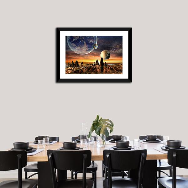 Alien Planet With Lake Canvas Wall Art-5 Horizontal-Gallery Wrap-22" x 12"-Tiaracle