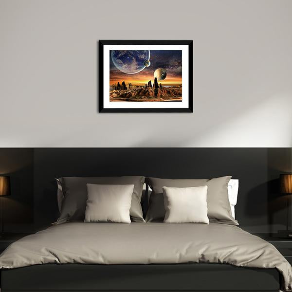 Alien Planet With Lake Canvas Wall Art-5 Horizontal-Gallery Wrap-22" x 12"-Tiaracle