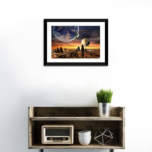 Alien Planet With Lake Vertical Canvas Wall Art-3 Vertical-Gallery Wrap-12" x 25"-Tiaracle