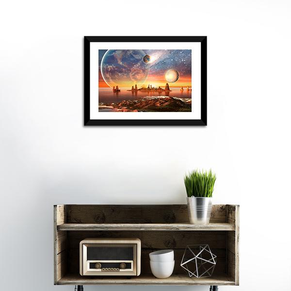 Alien Planet With Mountains Canvas Wall Art-1 Piece-Framed Print-20" x 16"-Tiaracle